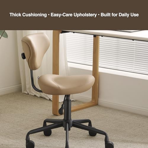 Ergonomic Rolling Stool with Backrest, Adjustable Swivel Chair, Tan - color: Tan, size: Standard with Backrest