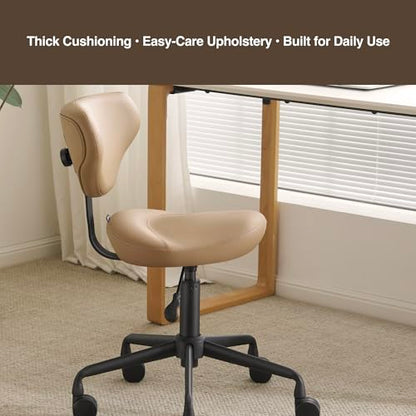 Ergonomic Rolling Stool with Backrest, Adjustable Swivel Chair, Tan - color: Tan, size: Standard with Backrest