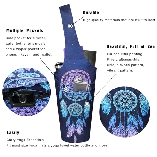 Yoga Mat Bag - Long Tote with Pockets - Holds More Yoga Accessories - Yoga Bag Fit Most Size Mats - Yoga Mat Carrier - color: Dreamcatcher