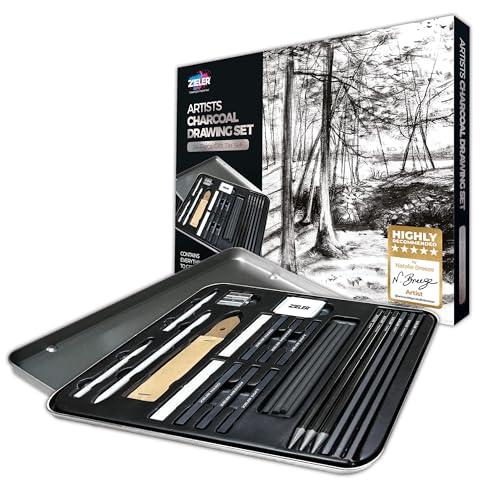 Artists Charcoal Drawing Set | 24-piece Gift Tin Set | The Ideal Starter Set