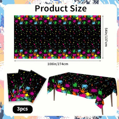 3 Pack Neon Table Cloths, 108 x 54 Inch Glow Party Table Covers Disposable Table Cover Graffiti Paint Glow Table Cloths for Halloween Birthday Black Light Neon Party Decorations - size: 3 PCS