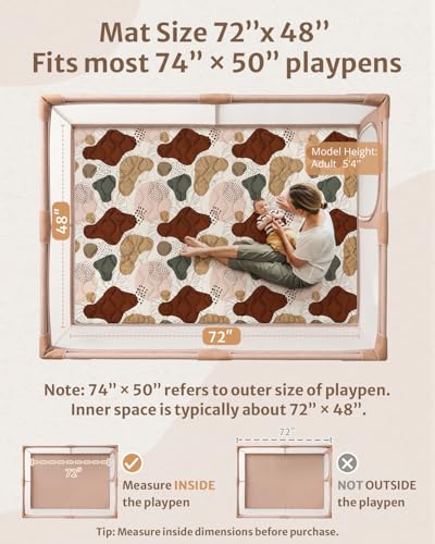 Blissful Diary Baby Play Mats for Floor, 72x48 Inch Extra Thicker & Large Soft Cushioning Foam Playmats for Babies and Toddlers, Foldable Washable Baby Crawling Mat for Playpen, Boho Design - color: Boho, size: 72" X 48"