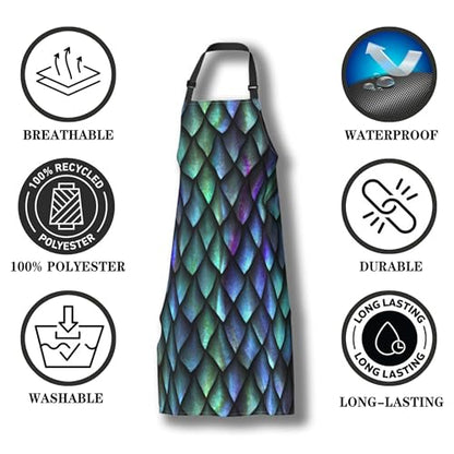 Gardening Apron for Men Dragon Scales Cute Aprons for Women for Kitchen Cooking Restaurant BBQ Painting Crafting 27” (W) x 31” (H), Waterproof Apron - color: Dragon Scales