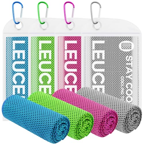 Leuceiy 4 Pack Cooling Towels (40"x12"), Cooling Towels for Neck and Face, Gym Towel for Working Out, Soft Breathable Microfiber Ice Towel for Yoga Sport Running Golf - color: Grey/Light Blue/Rose Red/Green