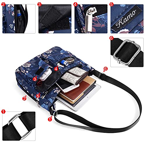 Kamo Crossbody for Women - Multi-pocket Shoulder Lightweight Messenger Casual Printed Purse Handbag Travel Bag - color: Flowers
