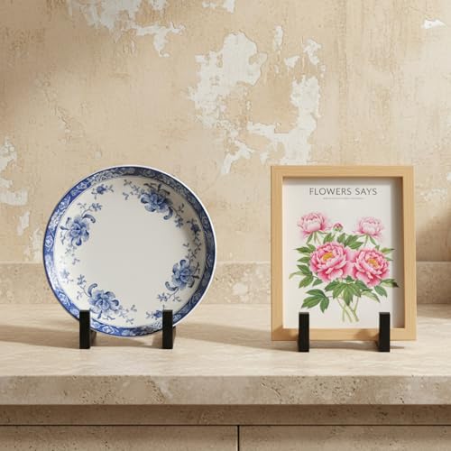 2 Pack 8 Inch Metal Plate Stands for Display Large Frame Holder Stand for Vinyl Records, Pictures, Books, Platters, Artworks, Black Industrial Tabletop Easels
