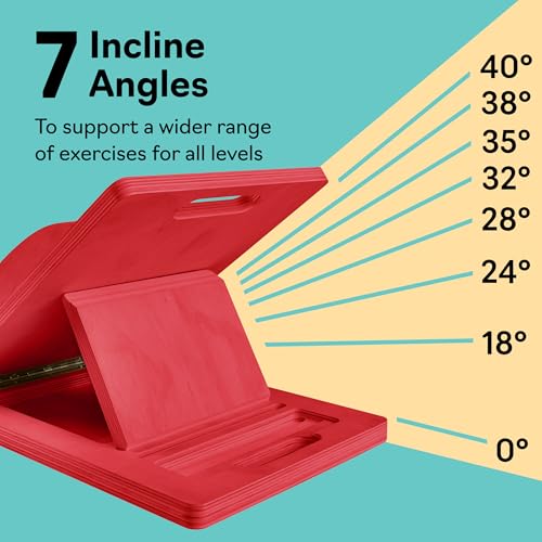 Slant Boards for Exercise, Wooden Slant Board, Calf Stretch Board with 7 Incline Angles, Velour Board, Balance Board & Calf Stretcher, Portable Incline Board for Physical Therapy, Ankle Mobility, Heel & Knees - color: Red
