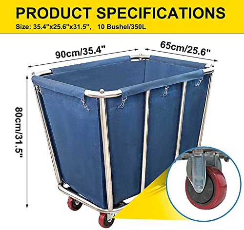 Commercial Laundry Cart with Wheels,350L Industrial Rolling Laundry Hamper - color: Blue - 10 Bushels - 8 Tubes (Waterproof Lining)