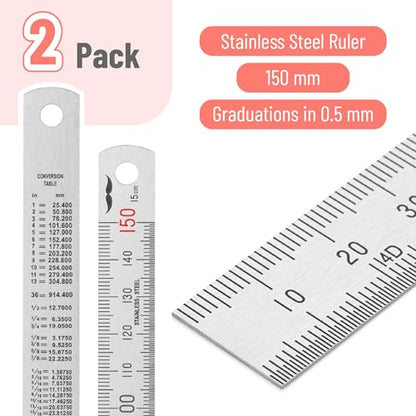 Mr. Pen- Machinist Ruler, 2 Pack, 150mm, Stainless Steel Imperial | Precision Measuring Tool, 0.5mm Graduation for Engineering, Carpentry, Drafting, Office, School - style: 150 mm, 2 Pack