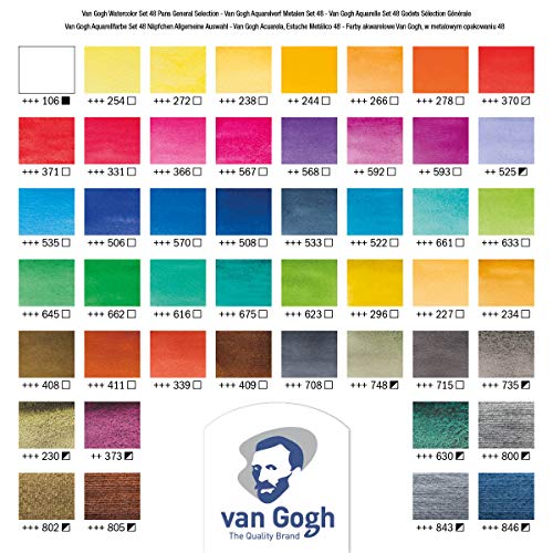 Van Gogh Watercolor Paint Set, General Selection, 48 Half-Pan - color: 48 General (Metal Tin), style: Half Pan