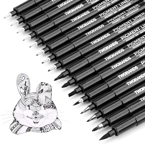 TWOHANDS Art Pen Drawing Marker Pens Fineliners, Set of 16, Black | Technical Drawing Marker, Pigment, For Art Watercolor, Sketching, Anime, Manga，21274 - color: Black, size: 1 Count (Pack of 16)