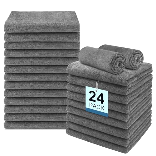 UNIMADE 24 Pack Gym Towels Set - Highly Absorbent Microfiber Salon Towels | Quick Drying Premium Hand Cloths for Bathroom, Gym, Shower, Hotel, and Spa - 16x27 inch (Grey) - color: Grey, size: 24 Pack