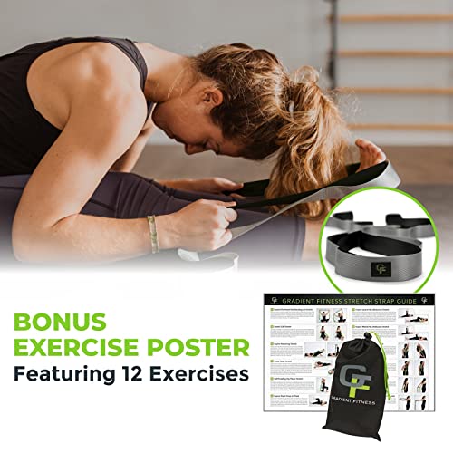Gradient Fitness Stretching Strap for Physical Therapy, 12 Multi-Loop Stretch Strap 1.5" W x 8' L, Neoprene Handles, Physical Therapy Equipment, Yoga Straps for Stretching, Leg Stretcher. - color: Black/Grey
