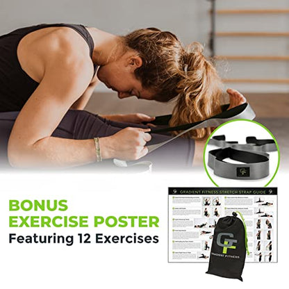 Gradient Fitness Stretching Strap for Physical Therapy, 12 Multi-Loop Stretch Strap 1.5" W x 8' L, Neoprene Handles, Physical Therapy Equipment, Yoga Straps for Stretching, Leg Stretcher. - color: Black/Grey