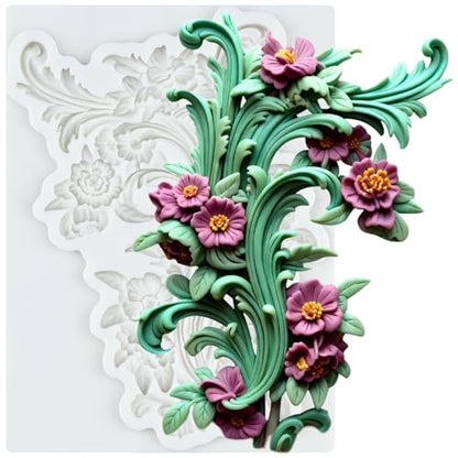 Baroque Silicone Mold Baroque Relief Flower Polymer Clay Molds | Jewelry Making Epoxy Resin Casting Air Dry Polymer Clay Craft - color: Style R