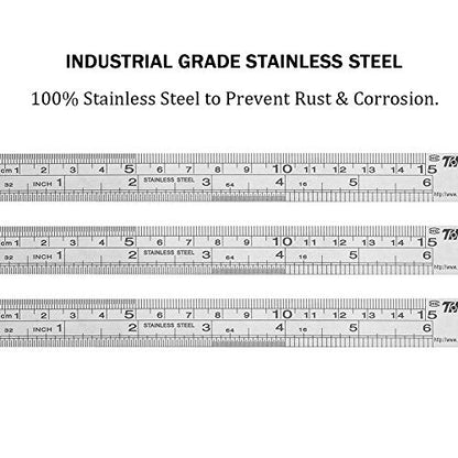 ZZTX Metal Ruler 6 Inches Stainless Steel 12 Pack | Rust-proof, Straight edge, Precise markings, Clear read