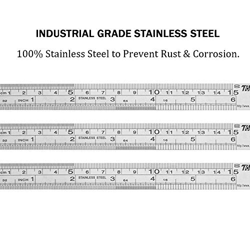 ZZTX Metal Ruler 6 Inches Stainless Steel 12 Pack | Rust-proof, Straight edge, Precise markings, Clear read
