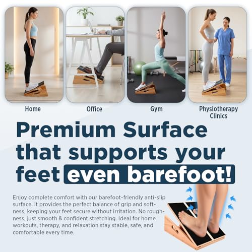Wooden Slant Board for Calf Stretching with 5 Adjustable Angles, 500 lbs Capacity – Stable Non-Slip Calf Stretcher Incline Board – Calf Stretch Board for Mobility, Knee Pain Relief, Squats & Poster