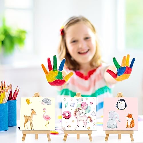 150 Pack Mini Canvas with Easel for Painting Wood,4 X 4 Inch | Stretched Canvas Panels with Wood Tabletop Easels, Art Supplies for Classroom Crafts Birthday Paint Party Favors Projects - size: 3 x 3 Inch