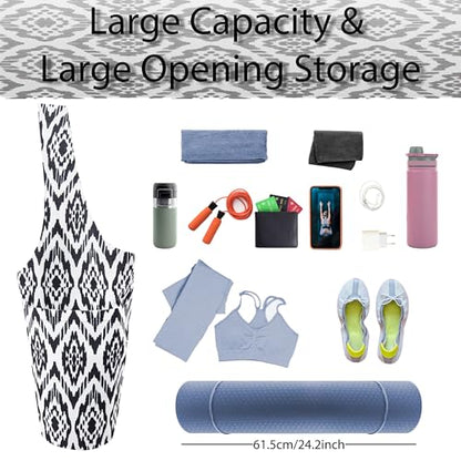 Yoga Mat Bag Yoga Tote Bag with Large Pocket and Zipper Pocket Yoga Mat Bag Carrier Fit Most Size Mats and All You Stuff - color: white black