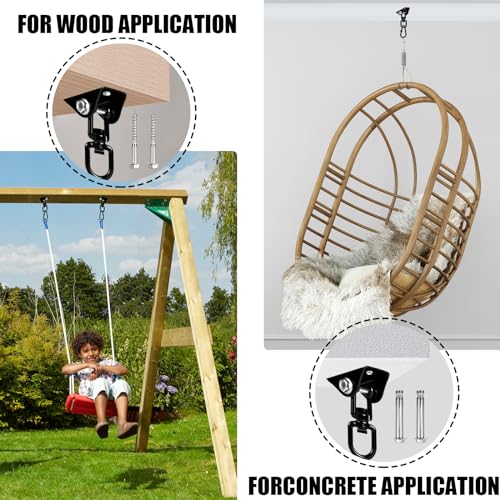 Hammock Hanging Kit Heavy Duty 360° Rotating Hanging Swing Hooks Stainless Steel Hammock Chair Hanging Kit Swing Ceiling Hook Snap with 1200LB Capacity for Yoga, Gym, Wood, Concrete (Black) - color: Black