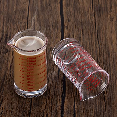 Ackers 4 Oz Glass Measuring Cup,Borosilicate Shot Glass with V-Shaped Spout-Red Line - color: Red