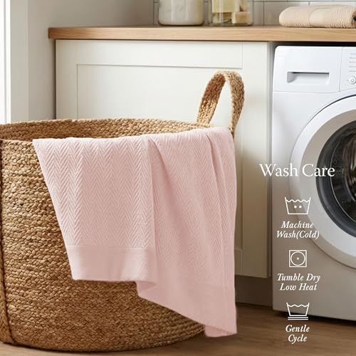 Threadmill Luxury 100% Cotton Twin Herringbone Blanket, English Rose - color: English Rose, size: Twin (68" x 92")