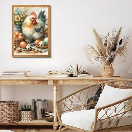 Chicken Diamond Art Kits for Adults,Diamond Painting Kits 12X16 Inch | 5D Diamond Art Paintings for Beginners,Round Full Drill Diamond Dot Tools Kit,Extra Diamonds,Stress Relief Craft,DIY Gift - color: Chicken-260204