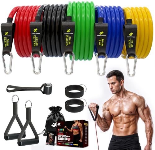 Resistance Bands with Handles Set of 5 (10–50 lbs), Home Gym Workout Kit