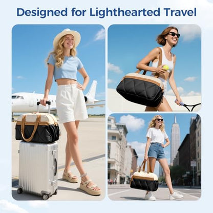 Women's Duffle Gym Bag, Carry-On Shoe Compartment for Weekender Overnight - color: Beige & Brown, size: Medium
