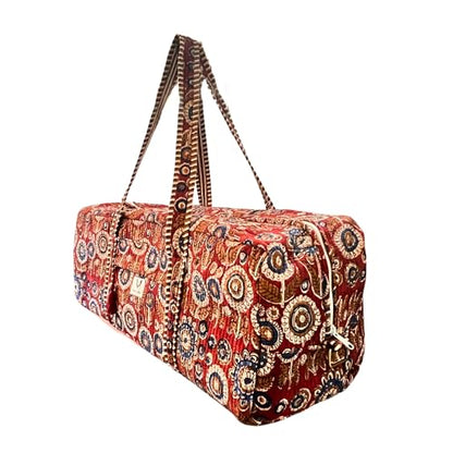 Large Capacity Handblock Printed Yoga Mat bag for Women, Gym Bag, Fits Yoga Blocks, Adjustable strap, Pilates, Gym, Fitness Block & Gear, Light and Durable - color: Ruby Bloom
