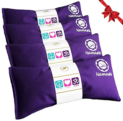 Lavender Eye Pillows - Yoga Eye Pillows Namaste Hot Cold Aromatherapy for Stress, Meditation, Spa, Relaxation Gifts - Made in USA by Happy Wraps - Set of 4 - Purple Cotton