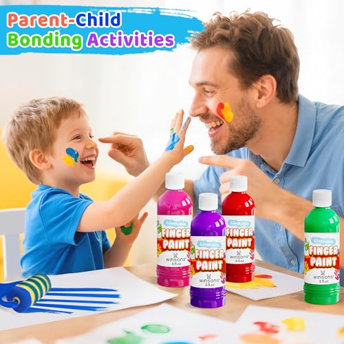 Washable Finger Paint for Kids, 8oz x 8 Colors - Non-Toxic, Thick Finger Paint for Toddlers, Art Supplies for Home & Classroom Use, Large Bottles