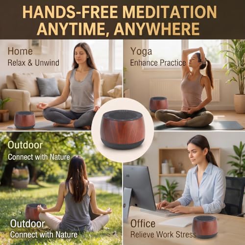 Electronic Tibetan Singing Bowl Portable Meditation Sound Machine 9 Healing Modes Touch Timer Memory for Sleep Yoga Reiki - color: Wood Grain