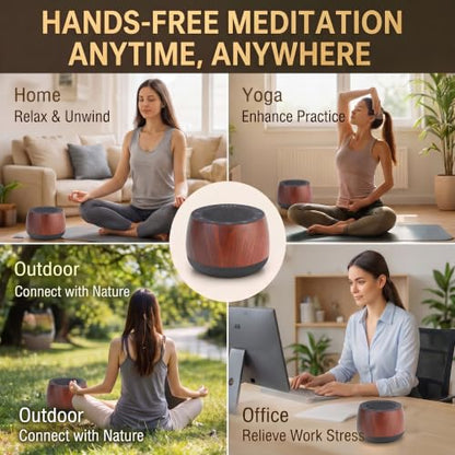 Electronic Tibetan Singing Bowl Portable Meditation Sound Machine 9 Healing Modes Touch Timer Memory for Sleep Yoga Reiki - color: Wood Grain