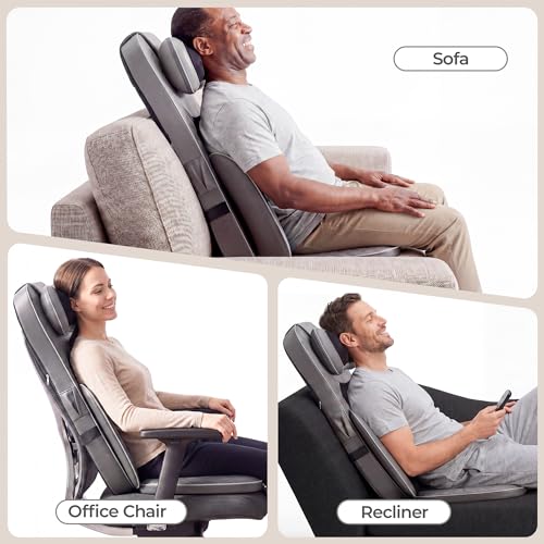 Massage Chair Pad, 3-in-1 Shiatsu Neck and Back Massager Cushion with Heat, Adjustable Height & Intensity, Full Body Massage Pad for Recliner and Sofa, Fathers Day Dad Gifts - color: Grey