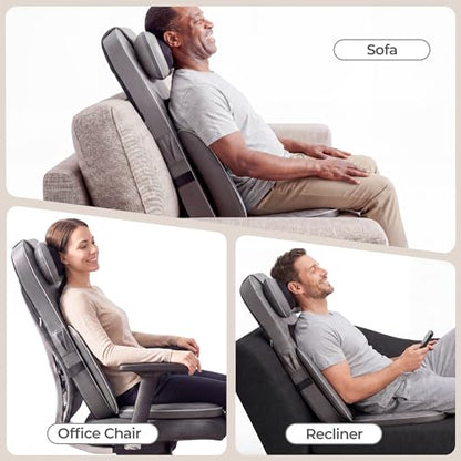Massage Chair Pad, 3-in-1 Shiatsu Neck and Back Massager Cushion with Heat, Adjustable Height & Intensity, Full Body Massage Pad for Recliner and Sofa, Fathers Day Dad Gifts - color: Grey