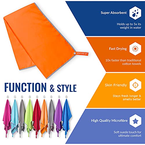 VENTURE 4TH 퀵 드라이 여행용 타월, 울트라 소프트 극세사 - 3가지 사이즈 - color: 오렌지 그레이., size: 60.00" x 31.50"