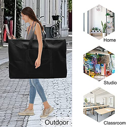 Cupohus Waterproof Art Portfolio Bag 25" x 37" for 24" x 36" Artworks with Outer Pockets and Handle, Student Carrying Storage Bag - size: 24" x 36" x 2"