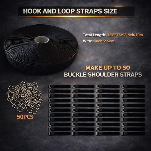 1" x 32ft Heavy Duty Hook and Loop Cinch Straps, 50 Metal Buckles | Cut to any length for a custom fit, reusable nylon material secures cords, hoses, tools and gear for neat, organized storage.