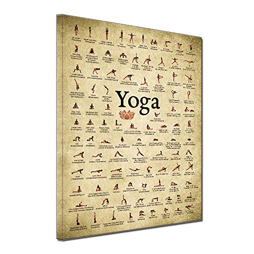 Vintage Yoga 100 Yoga Poses Poster Wall Art Position Home Gym Wall Decor | meditation yoga room fitness Reference Exercise Artwork Bedroom Physique Training Framed 16x24inch - color: Yoga, size: 24"L x 16"W