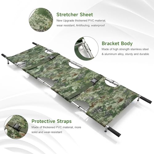 Folding Stretcher for Medical Emergency with Heavy Duty Handles - color: Camo