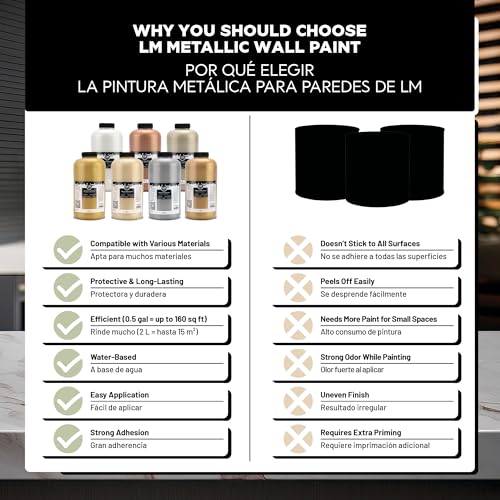 Metallic Wall Paint 67.62 fl oz - Antique Gold - Stunning Metallic Shine for Stylish Interiors, Easy to Apply, Water-Based, Perfect for Creative Wall Designs & DIY Projects - color: Antique Gold