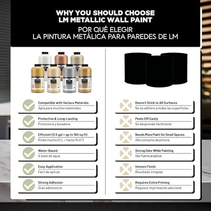 Metallic Wall Paint 67.62 fl oz - Antique Gold - Stunning Metallic Shine for Stylish Interiors, Easy to Apply, Water-Based, Perfect for Creative Wall Designs & DIY Projects - color: Antique Gold