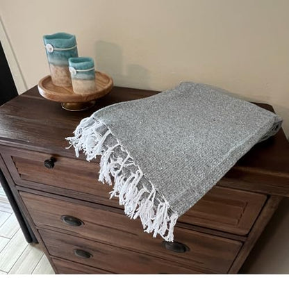 Open Road Goods Solid Color Mexican Yoga Blanket – Large Handwoven Throw for Yoga, Beach, Camping or Home – Soft and Durable Cotton Blend - color: Grey Blanket