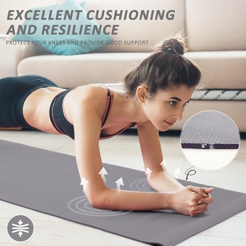 Fitvids All Purpose Thick High Density No Tear Exercise Yoga Mat with Strap & Lightweight Features for Indoor & Outdoor Use - color: Gray