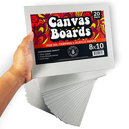 HIPPIE CRAFTER 20 Pack Paint Canvases for Painting, 8x10 Blank Art Canvas Panels, Flat Canvas Boards for Acrylic, Oil, and Mixed Media, Small Canvases for Painting Projects and Art Supplies - size: 8 x 10