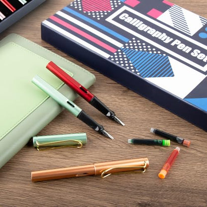 TIANREN Calligraphy Pen set,Fountain Pens with 8 Different Replaceable Nibs with 60 Ink Cartridges(12 Colors),Calligraphy set for Beginner Writing Drawing.