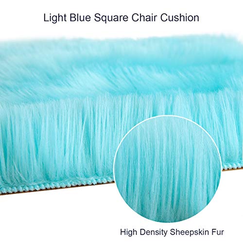 Softlife Blue Faux Fur Sheepskin Chair Cover Seat Cushion Pad Super Soft Area Rugs for Living Bedroom Sofa Dorm (1.6ft x 1.6ft, Light Blue) - color: Light Blue