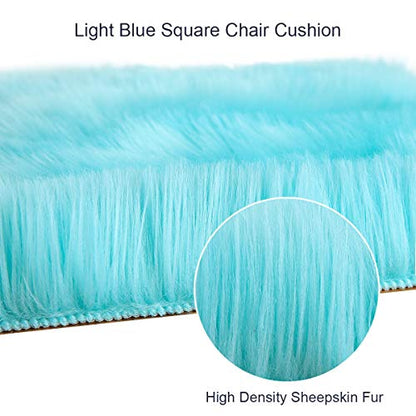 Softlife Blue Faux Fur Sheepskin Chair Cover Seat Cushion Pad Super Soft Area Rugs for Living Bedroom Sofa Dorm (1.6ft x 1.6ft, Light Blue) - color: Light Blue